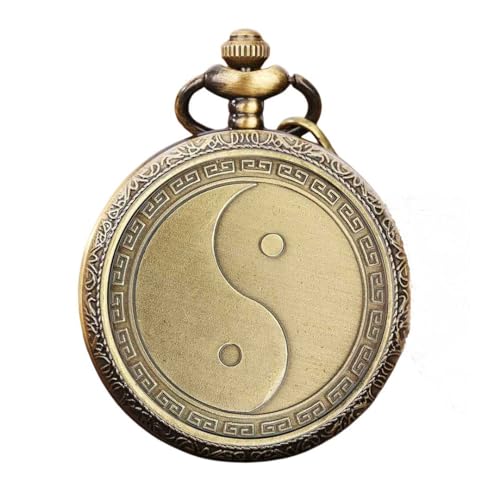 [AiO JAPAN] 懐中時計 ブロンズ 陰と陽 ヴィンテージ アンティーク風 チェーン付き [並行輸入品]